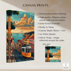 Lisbon Travel Poster showcasing Tram 28 on a vibrant canvas print, perfect for home decor and travel enthusiasts.