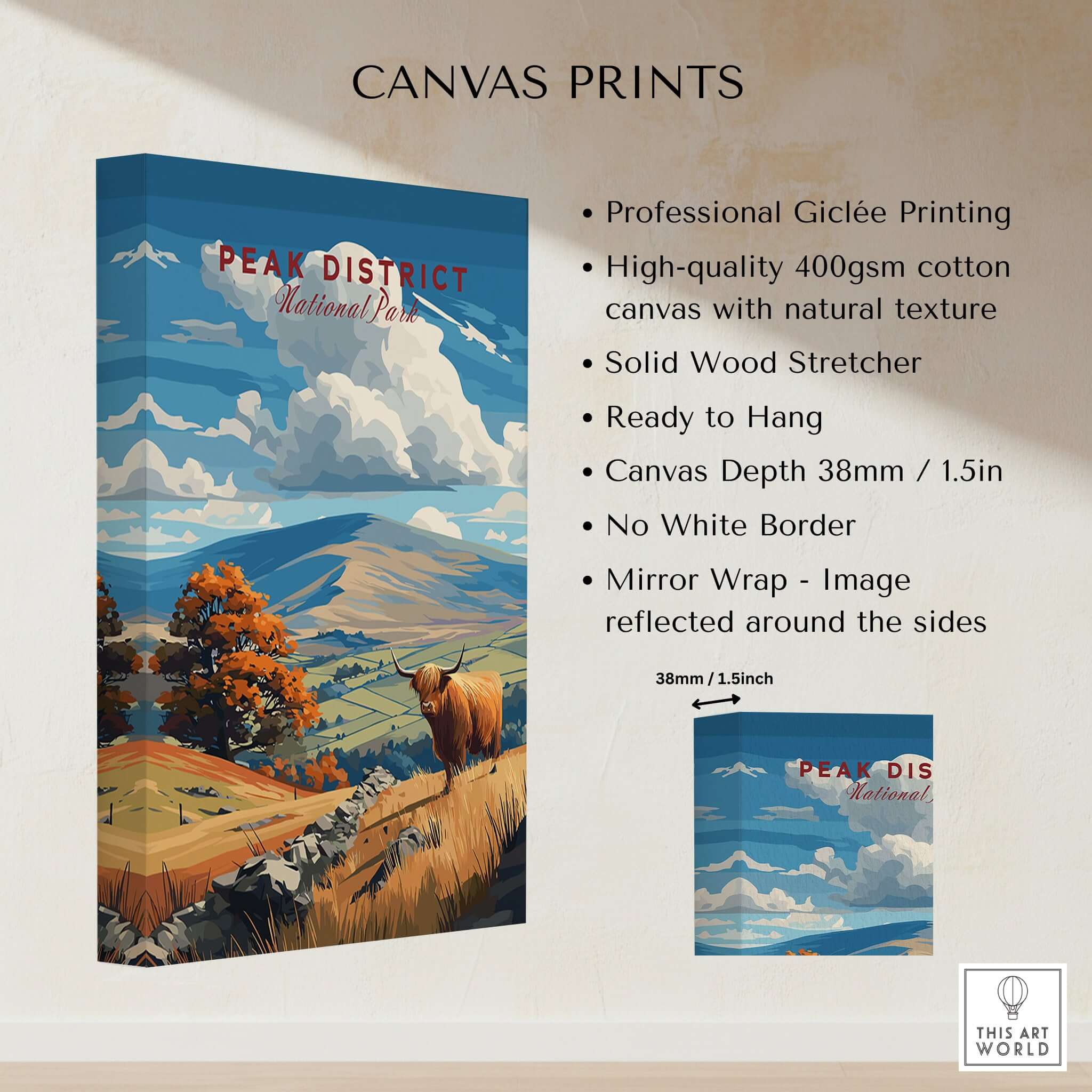 Peak District Mam Tor View Canvas Print | Autumn Landscape Wall Decor showcasing high-quality Giclée printing and natural landscape.