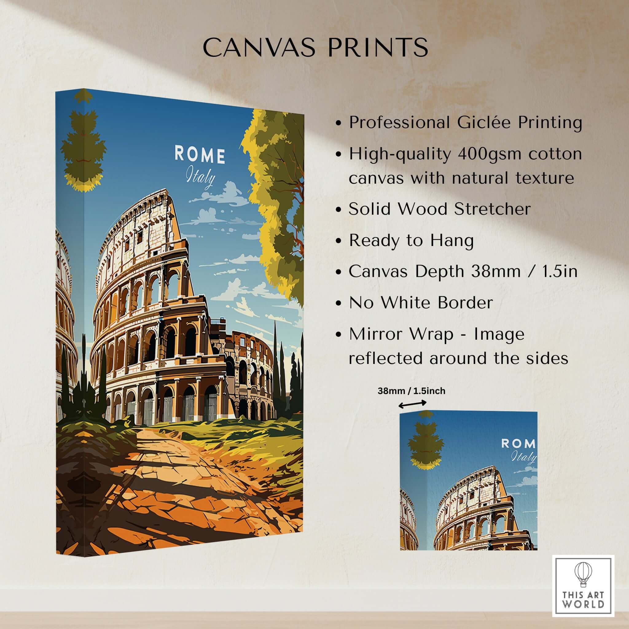 Rome Wall Art featuring the iconic Colosseum, perfect for adding Italian flair to your home decor.