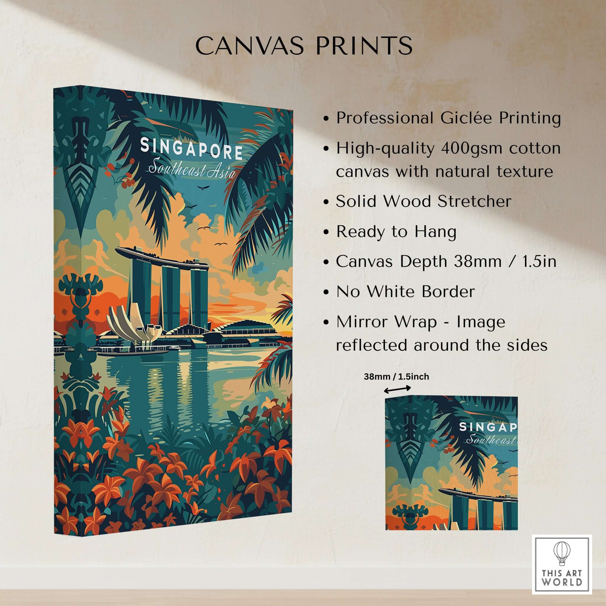 Singapore Wall Art Print - Southeast Asia Travel Poster showcasing Marina Bay Sands on canvas.