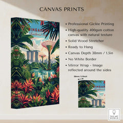 Singapore Marina Bay Poster featuring vibrant tropical foliage and iconic skyline, perfect for modern decor.