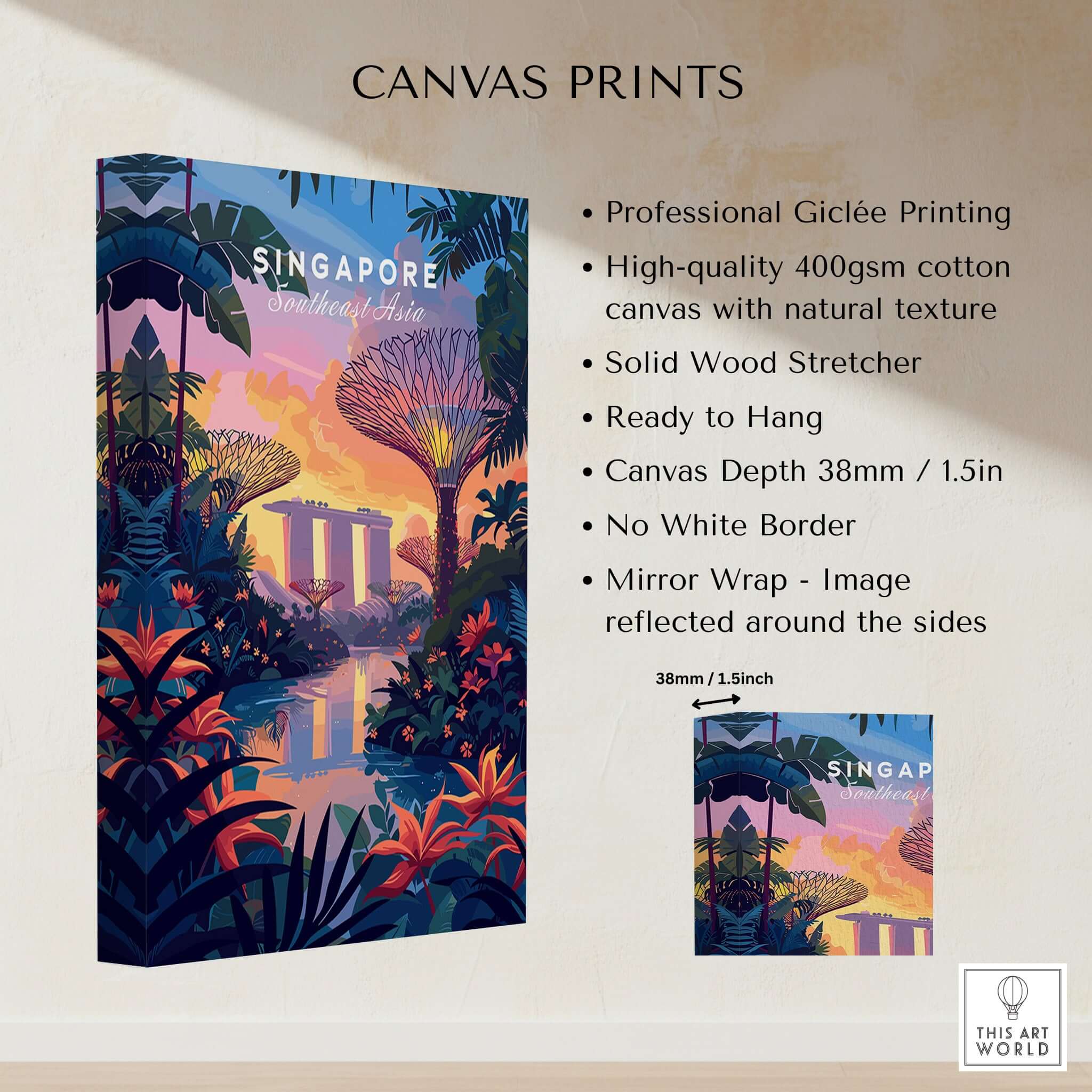 Singapore Poster featuring vibrant Gardens on the Bay, perfect for transforming your home decor with nature and culture.