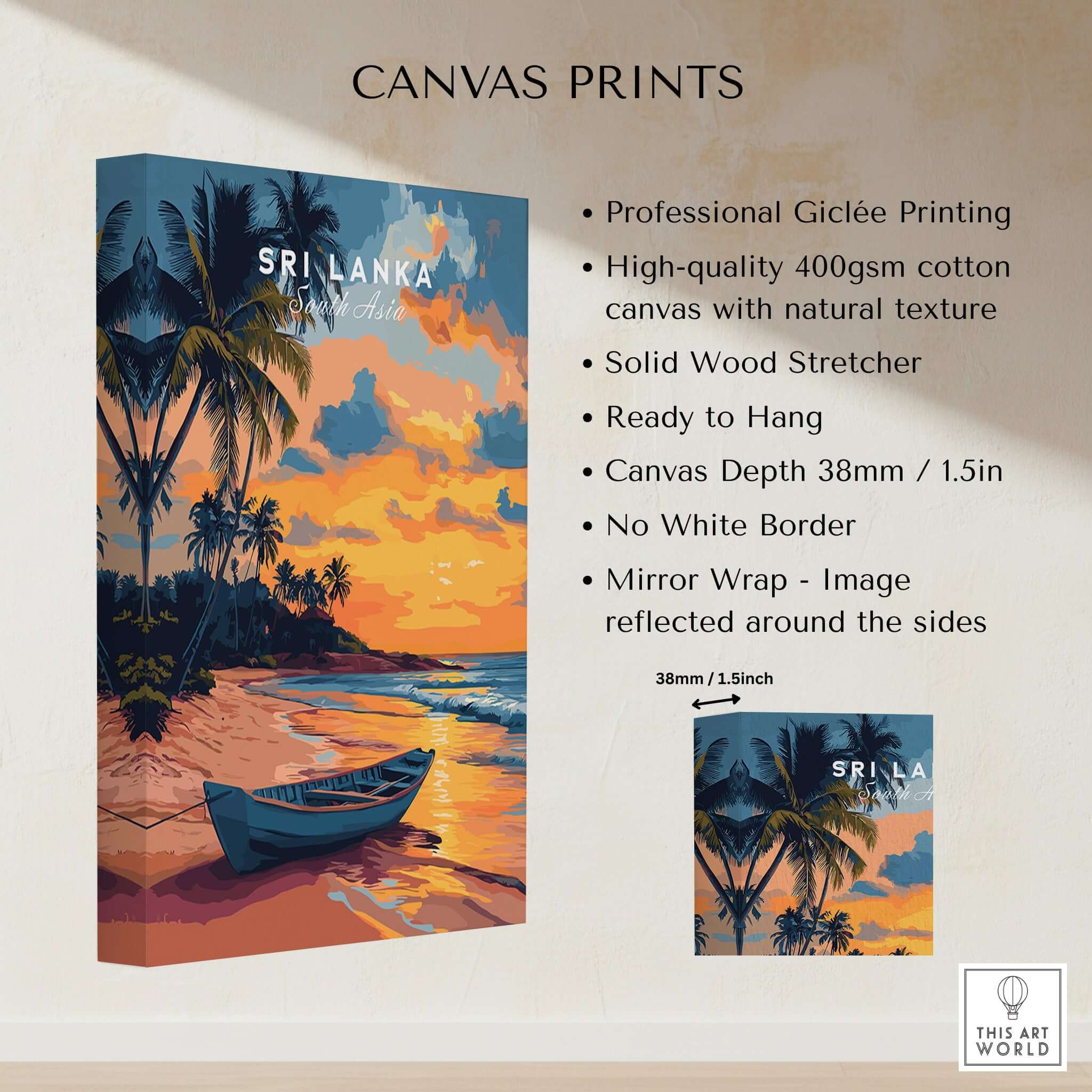 Sri Lanka Sunset Art - Tropical Beach Poster, South Asia Travel Print on high-quality canvas