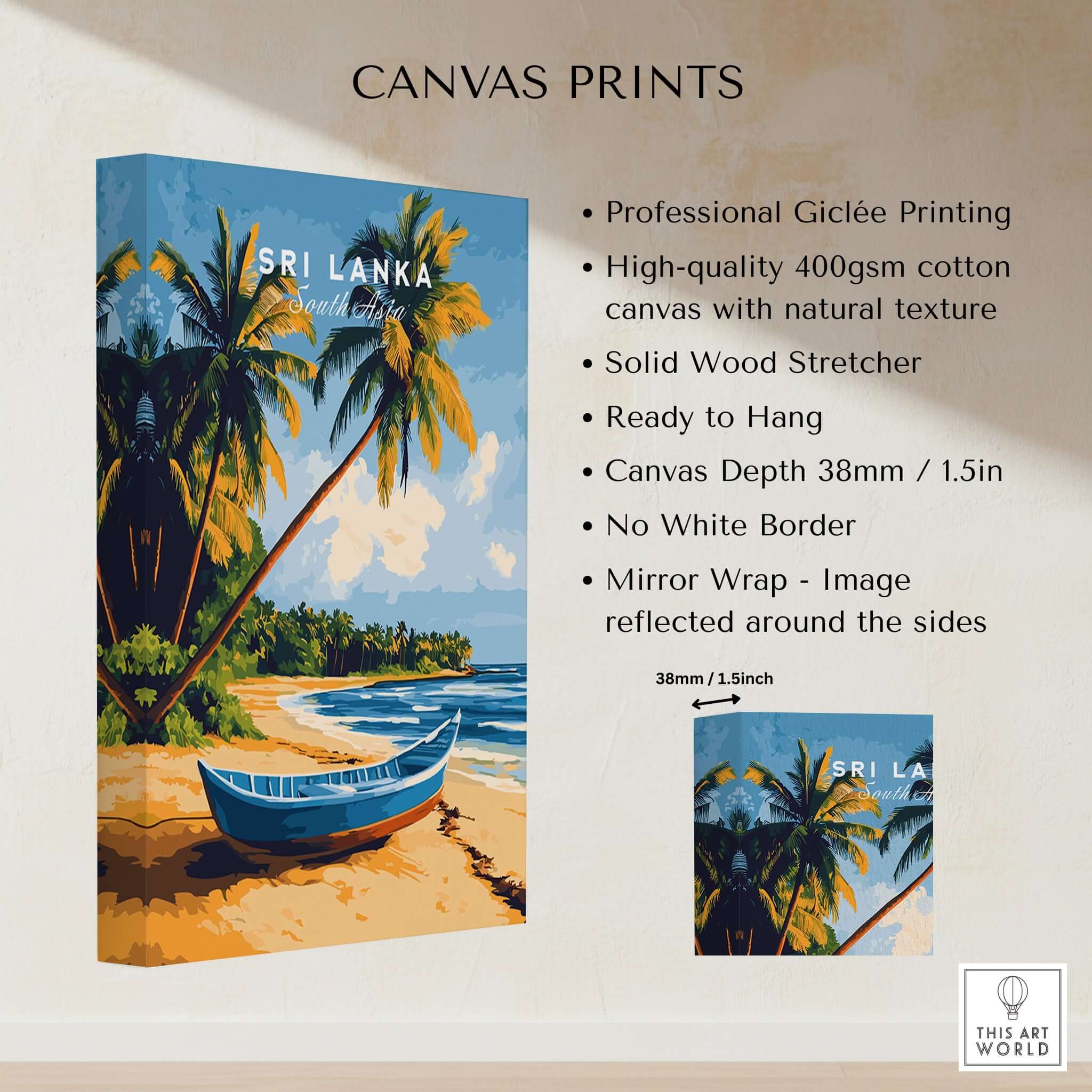Sri Lanka Beach Scene Art - Tropical Island Print, Palm Tree Wall Decor featuring giclée printing and vibrant design.