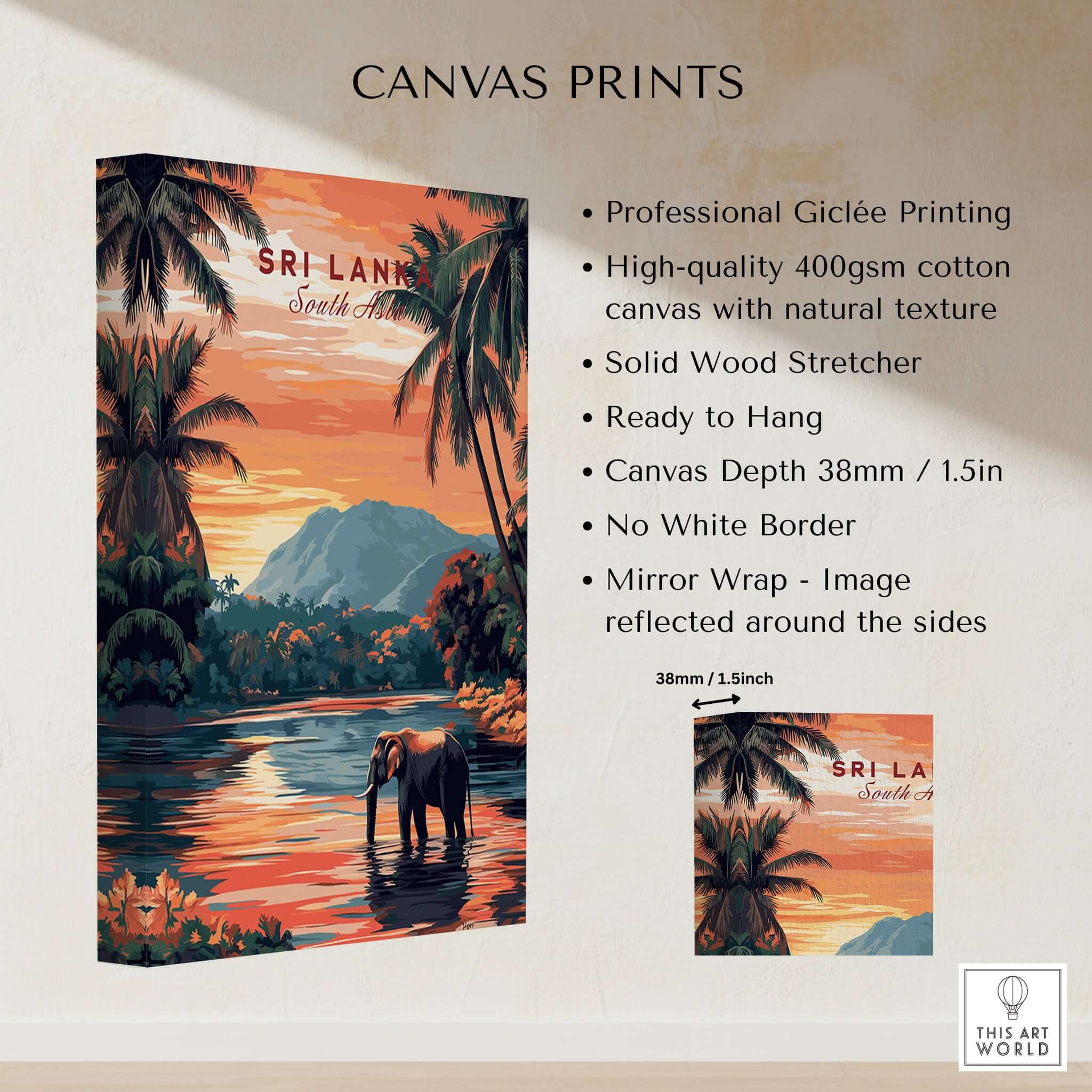 Sri Lanka Elephant Art - South Asia Travel Print, Wildlife Wall Decor featuring vibrant nature scene and high-quality giclée printing.