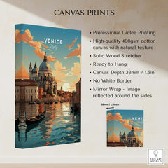 Venice Print showing serene canals, gondola, and stunning sunset, perfect for home decor or gifts.