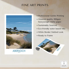 Abersoch Wales Sand Dunes Beach Art Print | Sailboats Coastal Wall Decor showcasing professional Giclée printing details.