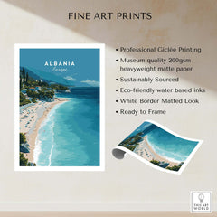Albania Canvas Print | Balkan Travel Poster featuring stunning beach scene and vibrant colors.