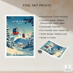 Alpe d'Huez Print France showcasing a ski gondola amidst snowy mountains, perfect for home decor.