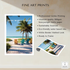 Anna Maria Island Florida fine art print with beach, palm trees, and colorful chairs, unframed wall art