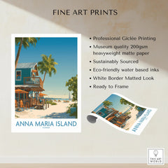 Anna Maria Island Florida fine art print featuring a tropical beach house, palm trees, and blue sky.