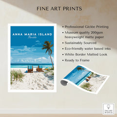 Anna Maria Island Florida fine art print featuring a beach scene with palm trees and chairs.