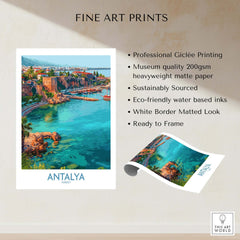 Antalya Turkey Old Harbor Art Print | Mediterranean Bay Travel Poster showcases the beautiful coast of Antalya.