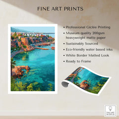 Antalya Marina and Red Tower Canvas Print | Turkish Coastal Wall Decor showcasing vibrant waterfront view.