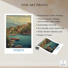 Antalya Turkey Harbour Cliff Art Print | Taurus Mountains View Poster showcasing professional Giclée printing and eco-friendly inks.