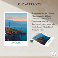 Antalya Turkey Art Print | Historic Coastal City Poster showcasing the scenic beauty of Antalya with eco-friendly materials.