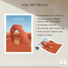 Arches National Park fine art print with Delicate Arch illustration, unframed wall art details