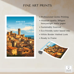 Arezzo Italy Wall Art – Tuscany Village Poster showcasing terracotta rooftops and medieval architecture.
