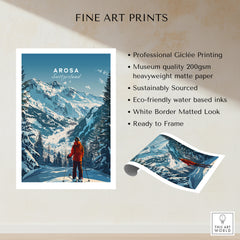Arosa Travel Poster - Switzerland displayed with fine art print features and stunning mountain scenery.