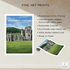 Balmoral Castle Scotland fine art print, unframed travel poster with white border