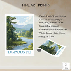 Balmoral Castle Scotland travel poster art print, unframed with matte paper and river landscape.