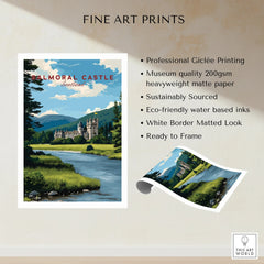 Balmoral Castle Scotland art print with river landscape, fine art poster on matte paper