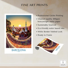 Barcelona Park Guell Poster | Modern Style featuring vibrant colors and intricate details of Gaudí's iconic park.