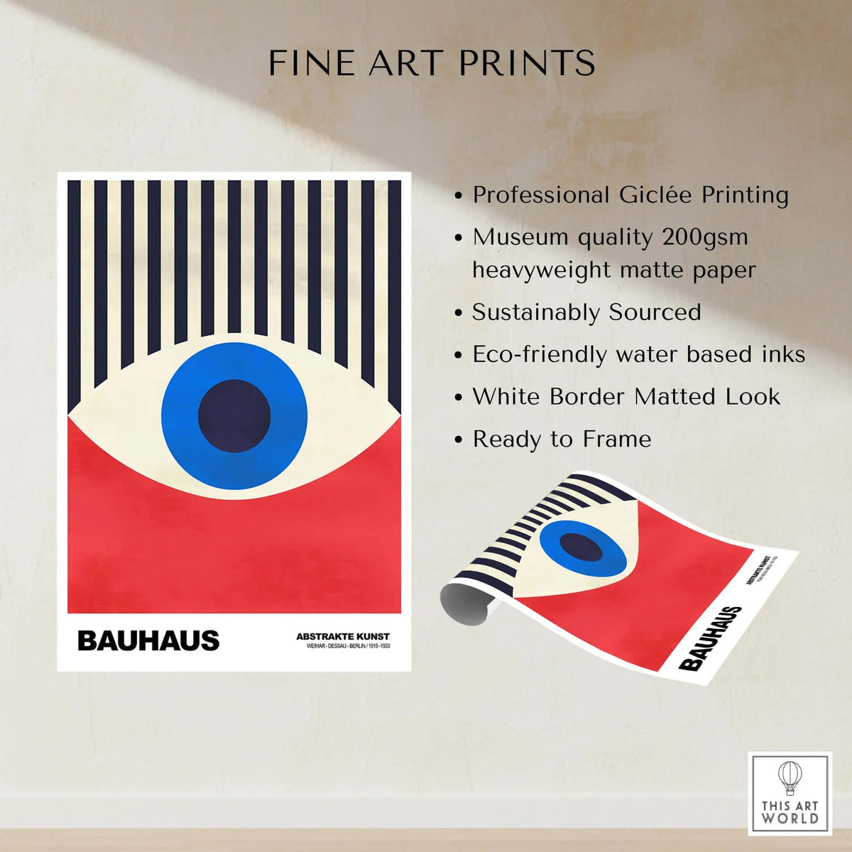 Bauhaus Exhibition Prints - Abstract Eye Art Print Geometric Red Blue Design featuring a vibrant eye design with bold colors.