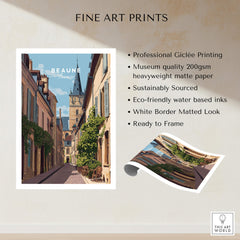 Beaune Travel Poster – Burgundy France Wall Art showcasing picturesque streets and charming architecture.