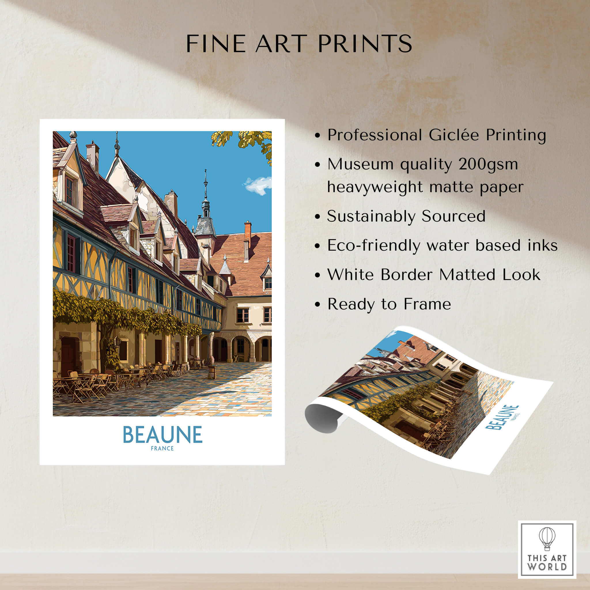 Beaune France Print – Hospices de Beaune Wall Art showcasing the iconic architecture and vibrant colors of Beaune.