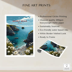 Berry Head Travel Poster – South Devon Coastline and Wildflower Art featuring cliffs and wildflowers.