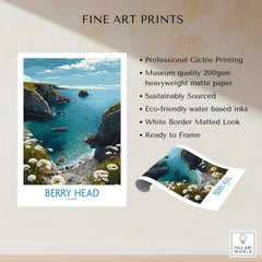 Berry Head Devon Print – Rocky Cliffs and Turquoise Sea Wall Decor showcasing professional Giclée printing on heavyweight matte paper.