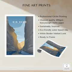 Big Bend National Park fine art print with canyon landscape, unframed with matted border.