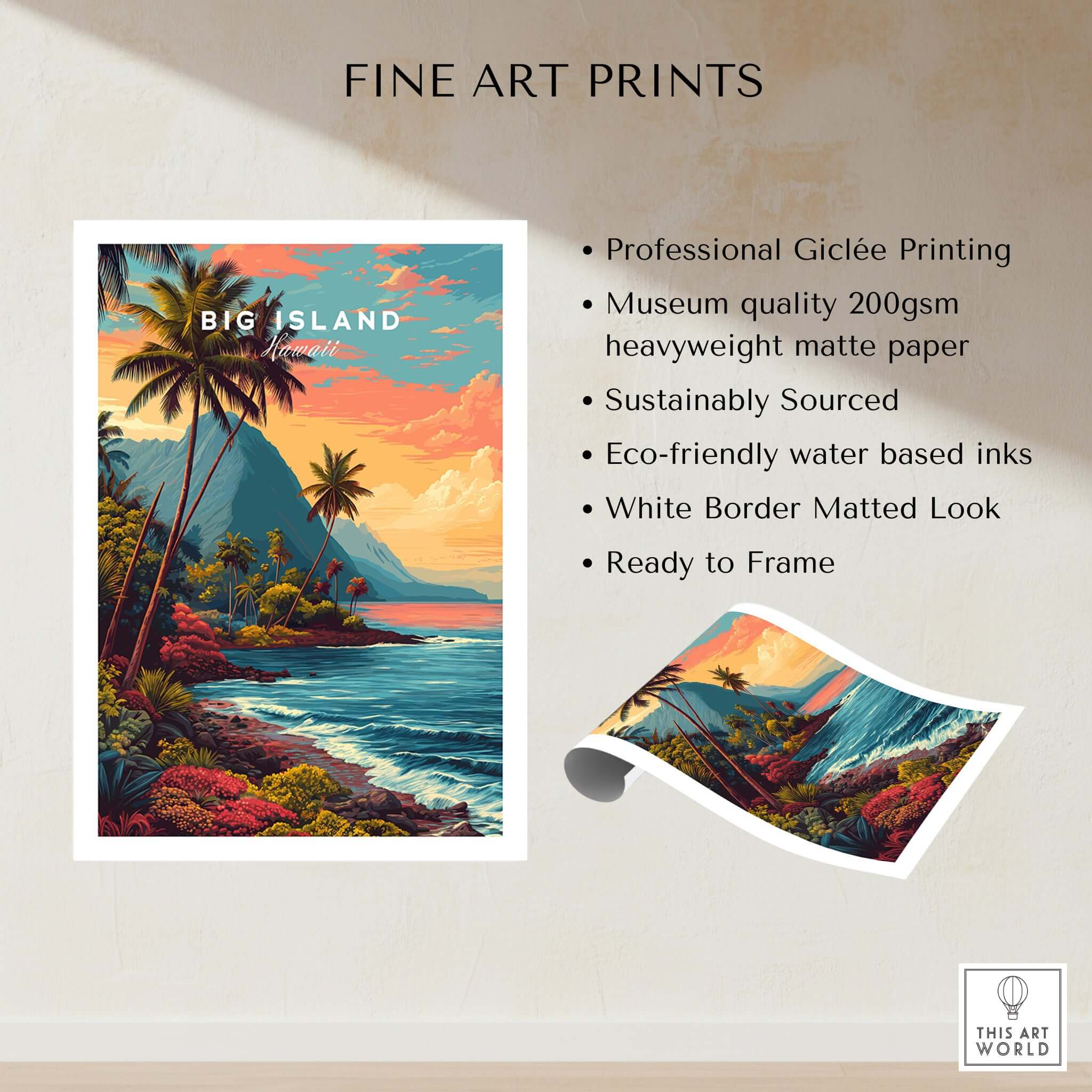 Big Island Hawaii Kona Coast Canvas Art Print | Vibrant Hawaiian Wall Art showcasing vibrant landscapes and palm trees.