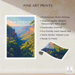 Blue Mountains Australia fine art print, vibrant landscape, unframed wall art details.