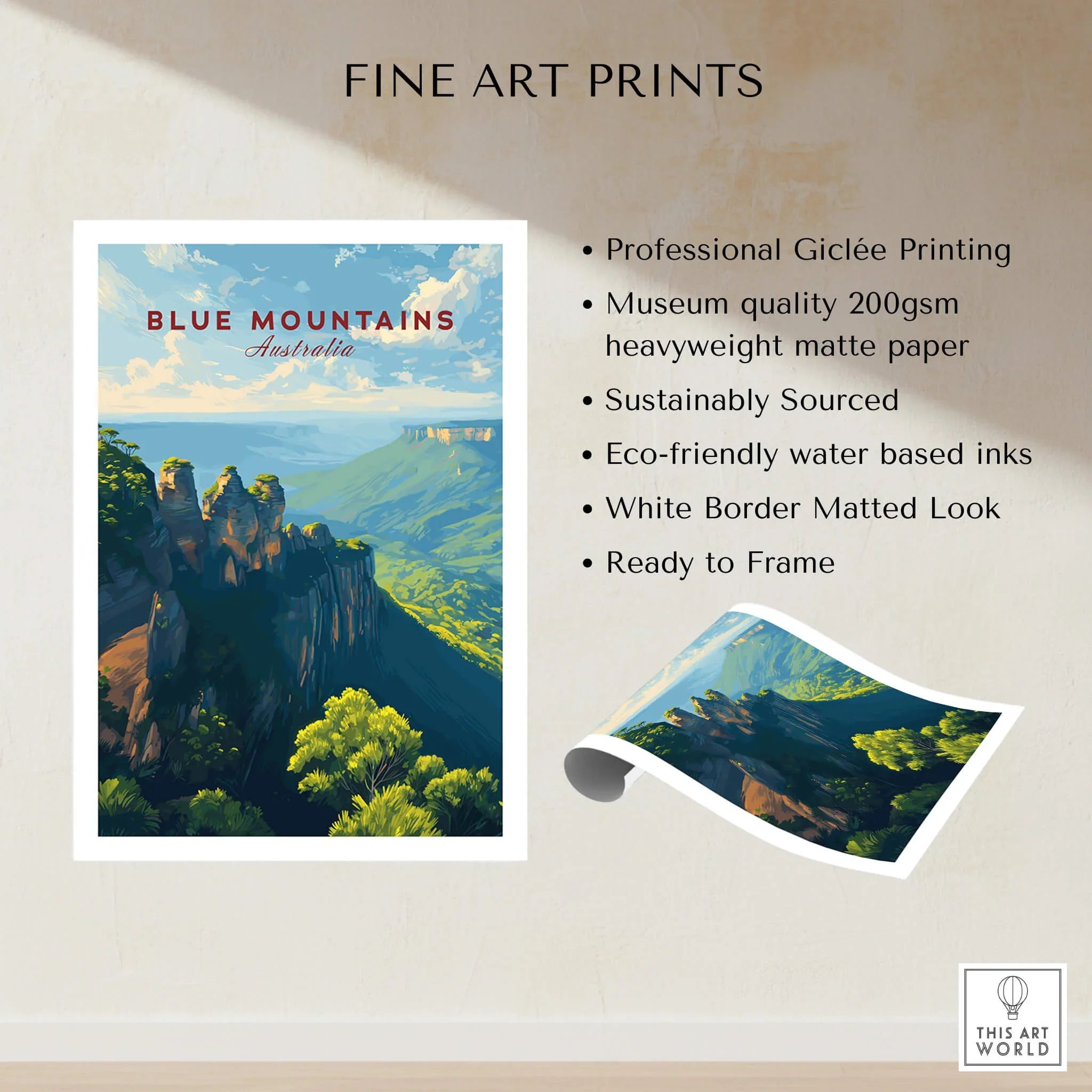 Blue Mountains Australia fine art print, unframed wall art with eco-friendly matte paper