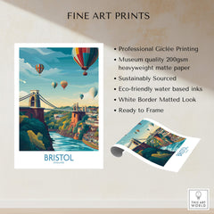 Bristol Canvas Print - Wall Art Poster showcasing vibrant Bristol with hot air balloons and iconic landmarks.