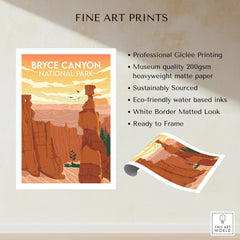 Bryce Canyon National Park art print with orange rock formations, unframed, matte finish