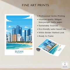 Busan South Korea skyline art print, unframed, with beach, ready to frame, matte finish