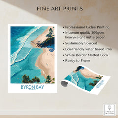 Byron Bay Beach Australia Canvas Art Print showcasing aerial view of turquoise waters and sandy beaches.
