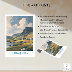 Cadair Idris Wales fine art print featuring a scenic mountain landscape with lake, unframed and museum quality.