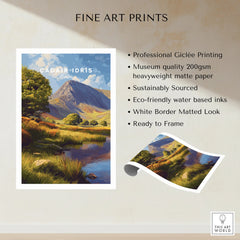 Cadir Idris Wales fine art print showing a scenic mountain, river, and lush landscape.