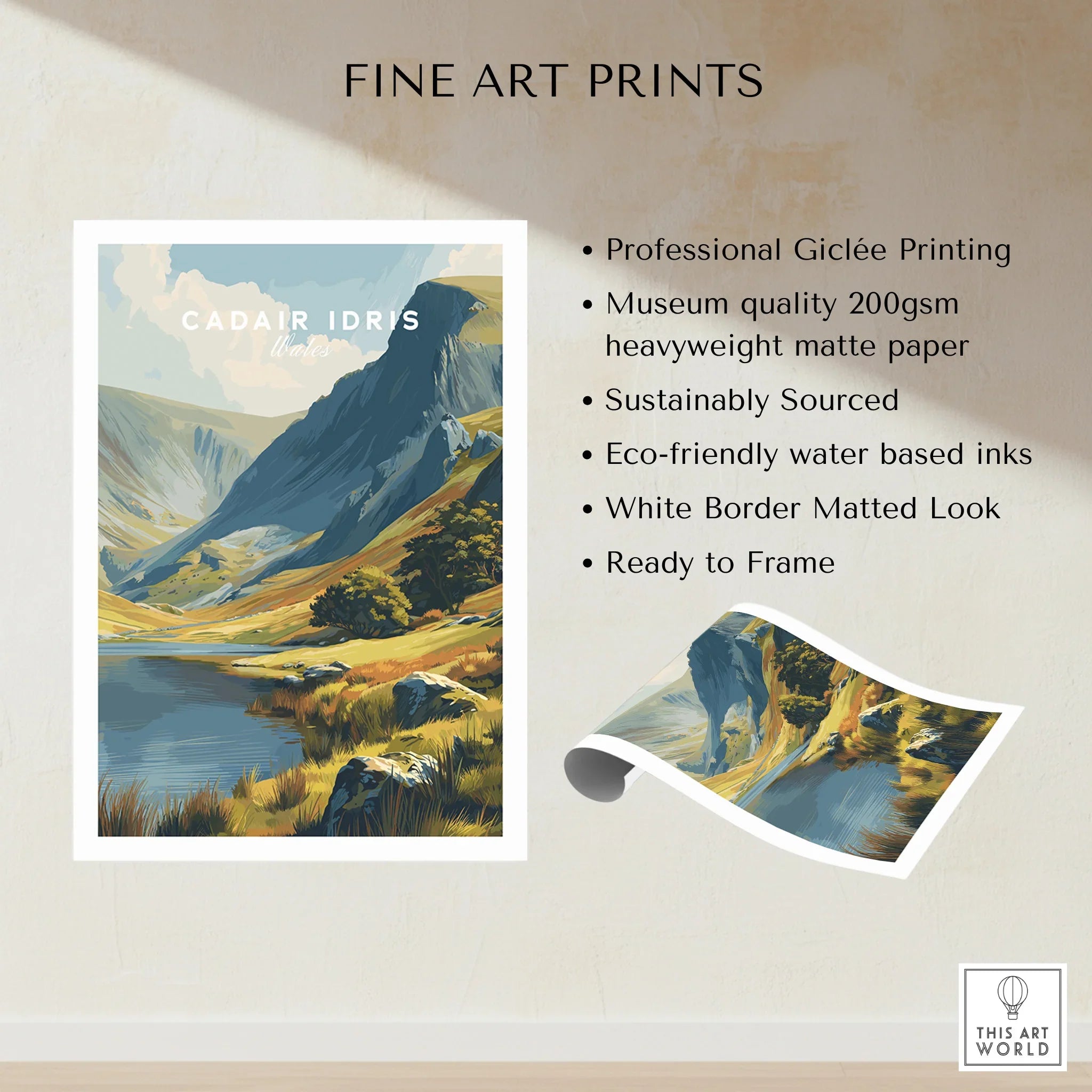 Unframed fine art print of Cadair Idris mountain landscape with quality and eco-friendly details