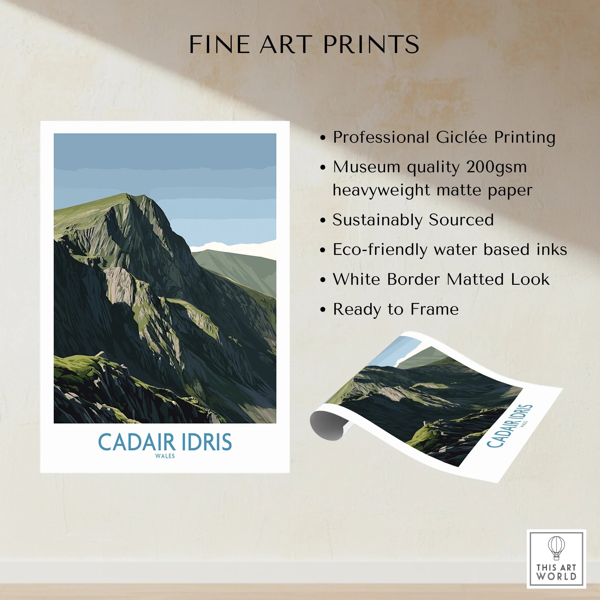 Unframed fine art print of Cadair Idris mountain with modern wall art details and benefits.