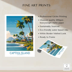 Captiva Island Florida Wall Art – Tropical Coastline and Sailboat Decor showcasing professional Giclée printing on heavyweight matte paper.
