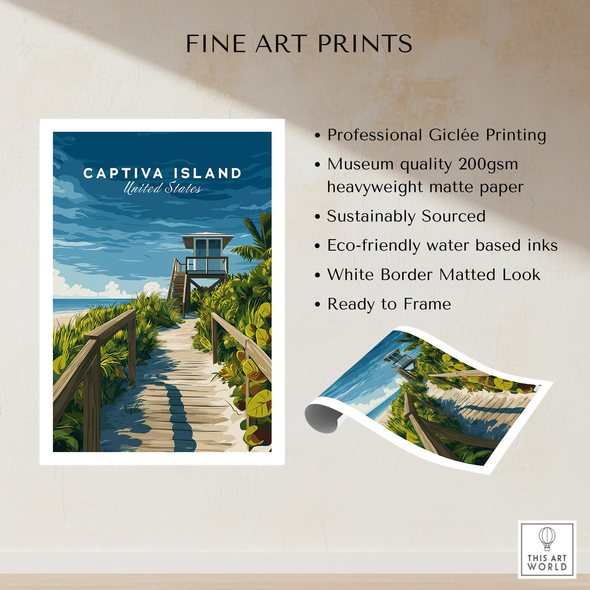 Captiva Island Poster – Florida Beach Print showcasing a serene beach pathway and vibrant landscape design.