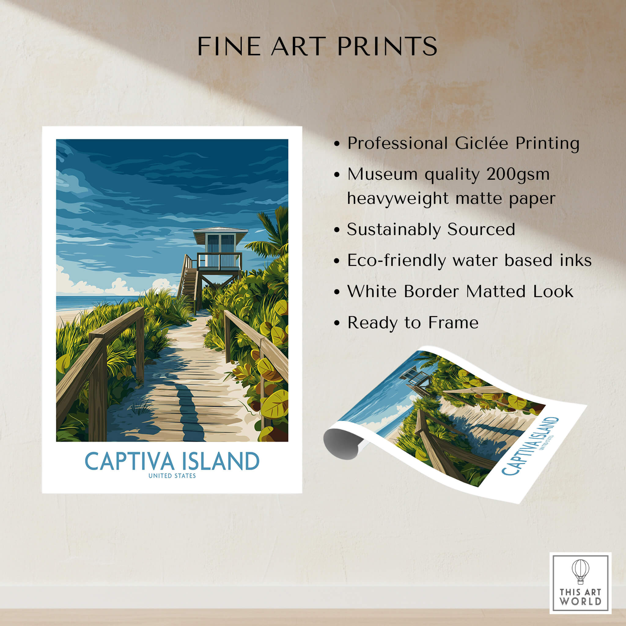 Captiva Island Florida Wall Art – Tropical Art featuring a scenic walkway to the beach with a lifeguard tower.
