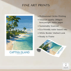 Captiva Island Florida Print – Sunny Shoreline and Tropical Palm Decor features vibrant beach scene with palms and clear waters.