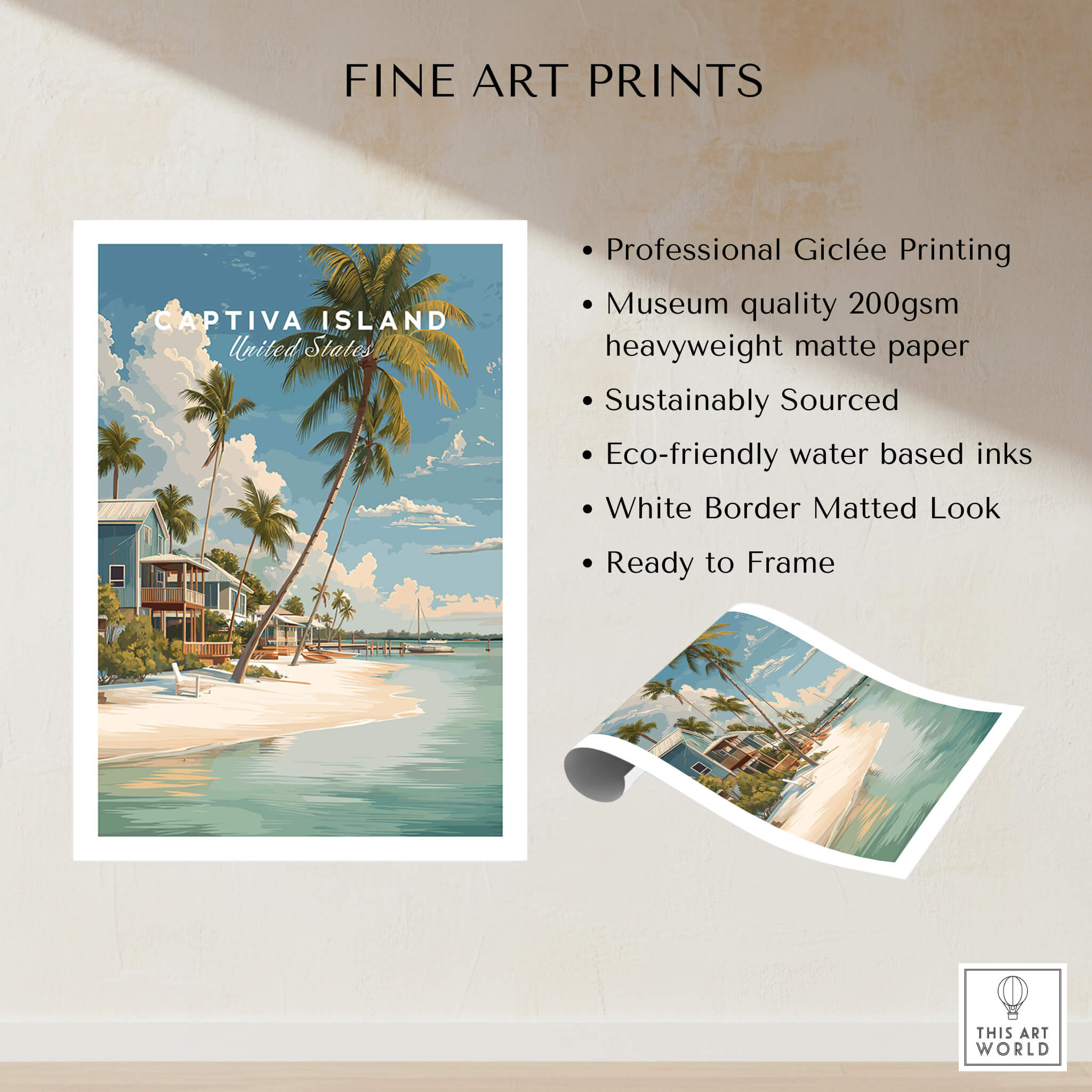 Captiva Island Florida Print – Coastal Palm Tree Art showcasing palm trees and beach scene.