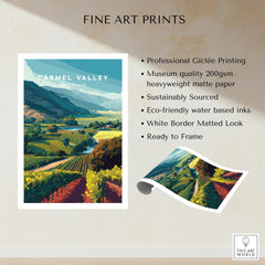 Carmel Valley California art print with scenic vineyard landscape, unframed fine art poster